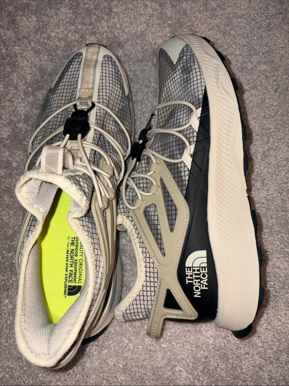 The North Face mens Beige, Black & Neon Trail Runners. Waterproof  comfortable